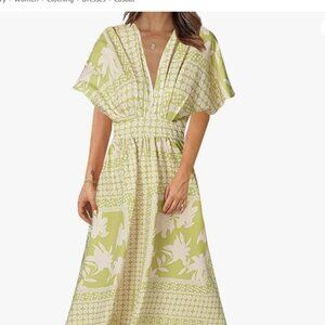 LYANER Women's Floral Boho Deep V Neck Batwing Shift‎ Dress size S